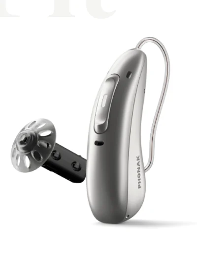 Phonak hearing aid with components, silver